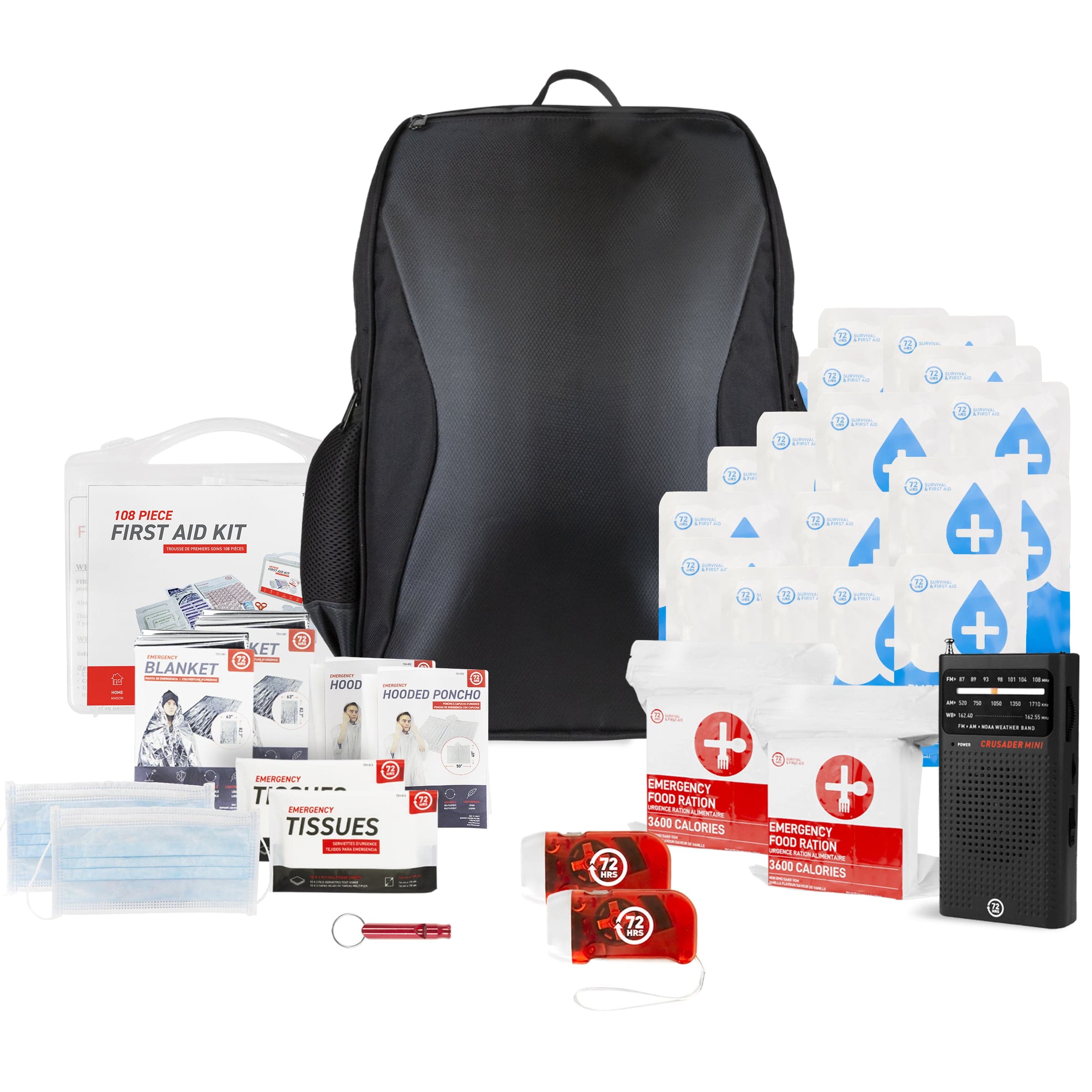 Emergency Backpack Essentials 2 Person 72HRS Essential Backpack - Emergency Survival Kit (Black ...