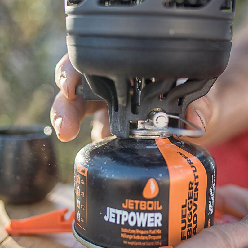 Closeup shot of the Jetboil Flash on the Jetboil JetPower Fuel