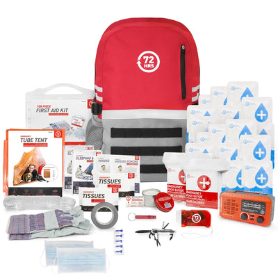 2 Person 72HRS Deluxe Backpack - Emergency Survival Kit items laid out