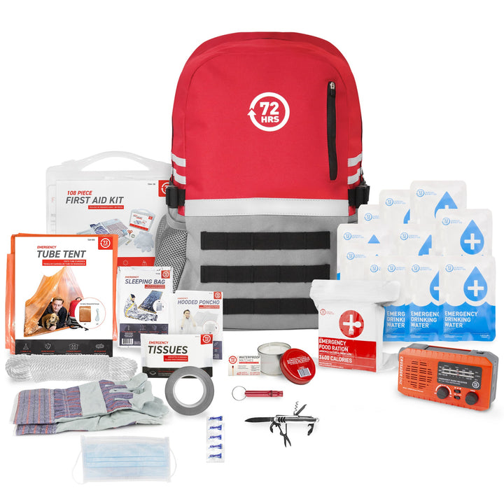 1 Person 72HRS Deluxe Backpack - Emergency Survival Kit items laid out