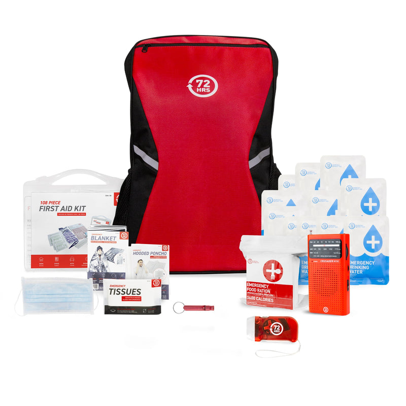 1 Person 72HRS Essential Backpack - Emergency Survival Kit (Red) items laid out