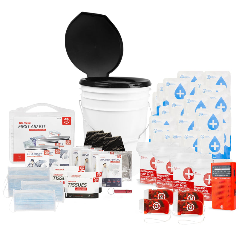 4 Person 72HRS Essential Toilet - Emergency Survival Kit items laid out