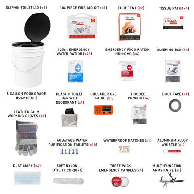 4 Person 72HRS Deluxe Toilet - Emergency Survival Kit what's included