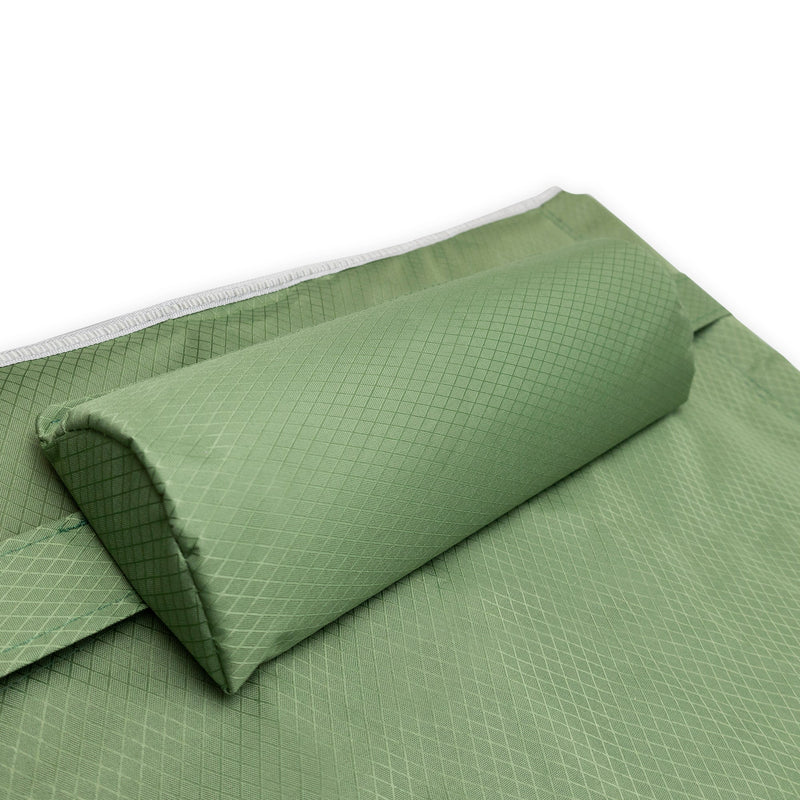 72HRS Portable Camping Cot green pillow