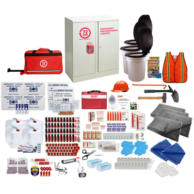 72HRS 40 people emergency cabinet kit with contents laid ouside of cabinet