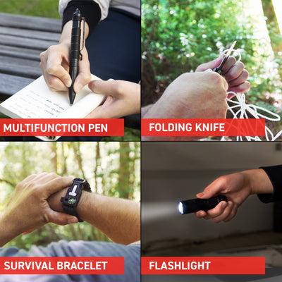 72HRS 14 in 1 Tactical Survival Kit pen, folding knife, bracelet and flashlight