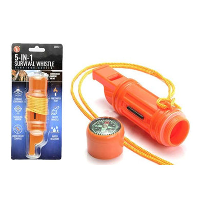 5-IN-1 Orange Survival Whistle with Lanyard