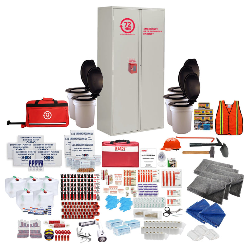 72HRS 50 people emergency cabinet kit with contents laid ouside of cabinet