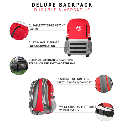 72HRS Red Deluxe Backpack features