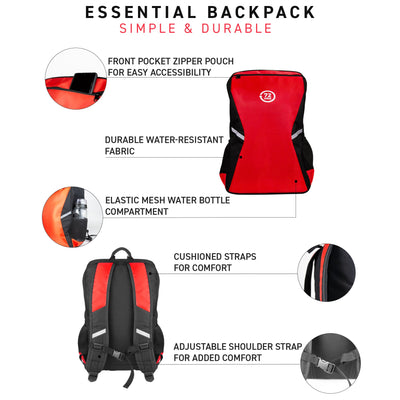 red essential backpack features