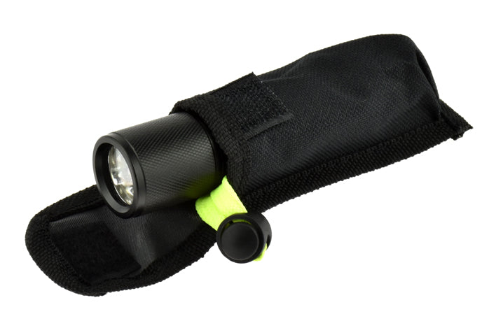 9 LED Waterproof Flashlight stored inside nylon pouch