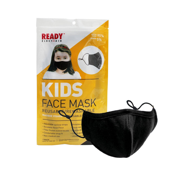 FREE GIFT Ready First Aid Kids Reusable Face Mask, 3-Layer, Black - Pack of 3