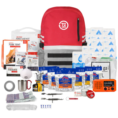 1 Person Real Meal Emergency Survival Kit with NOAA Weatherband Radio by 72HRS items laid out