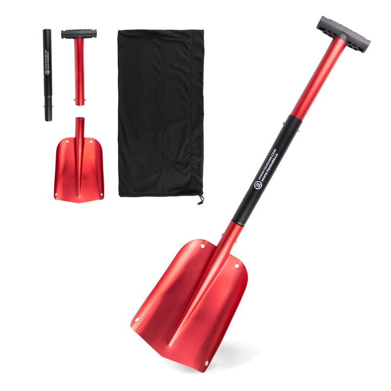 Red Aluminum Compact Multi-Purpose Shovel items laid out
