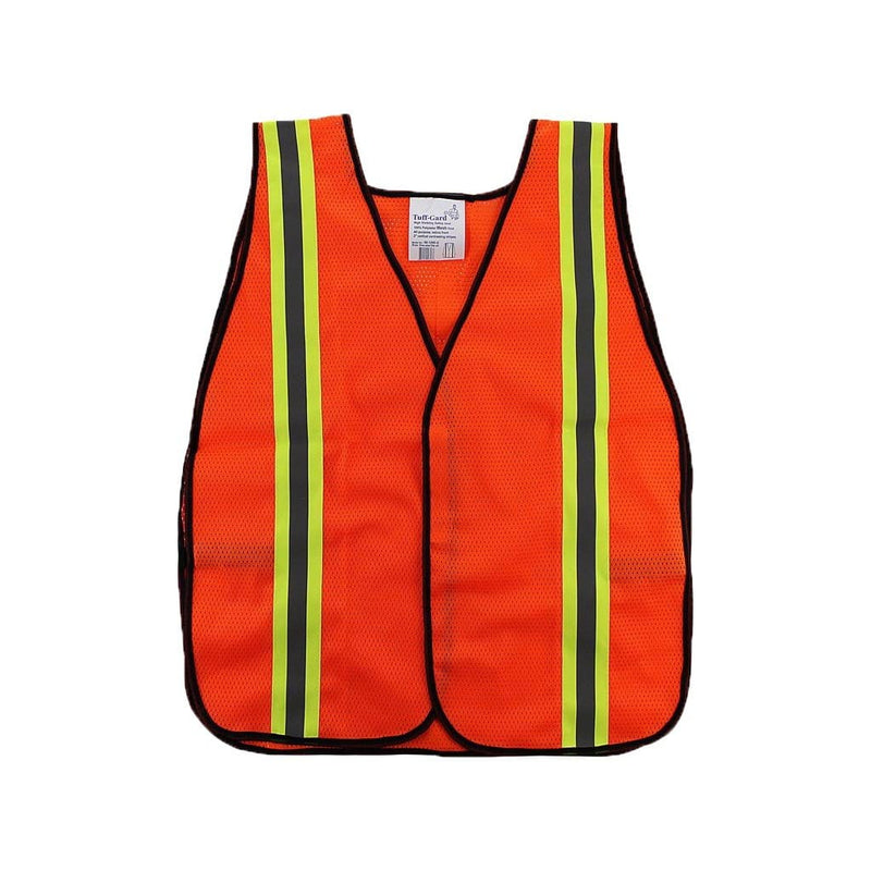 orange safety vest with reflective yellow stripes