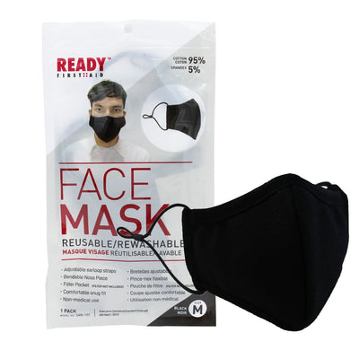 Reusable Face Mask, 3-Layer, Black, V2 - Ready First Aid