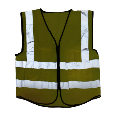 Yellow reflective safety vest with reflective strips illuminated front