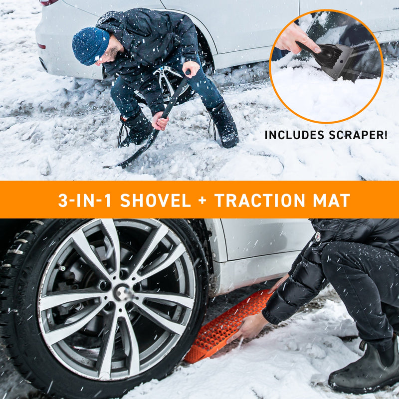 3-in-1 shovel and traction mat