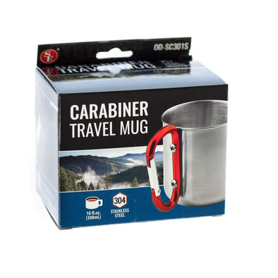Stainless Steel Mug with Red 3" Carabiner Handle (300ml) box