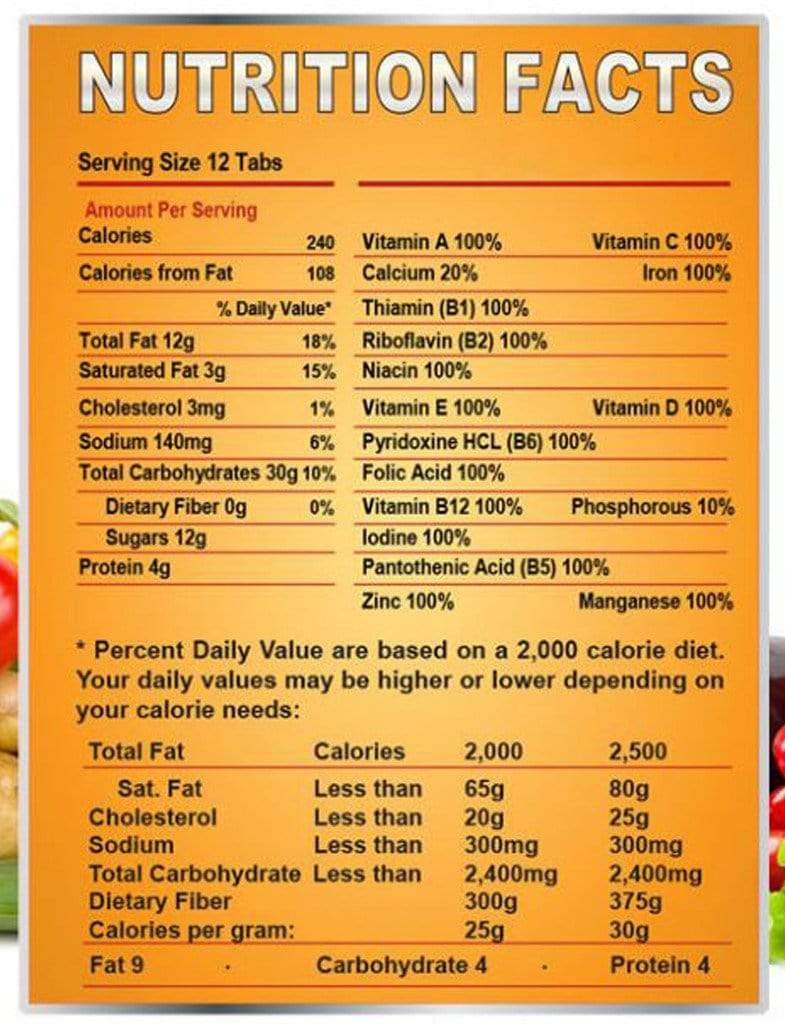 Survival Tabs (GLUTEN FREE) - Chocolate Nutrtional Facts