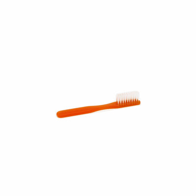 orange toothbrush with plain white bristles