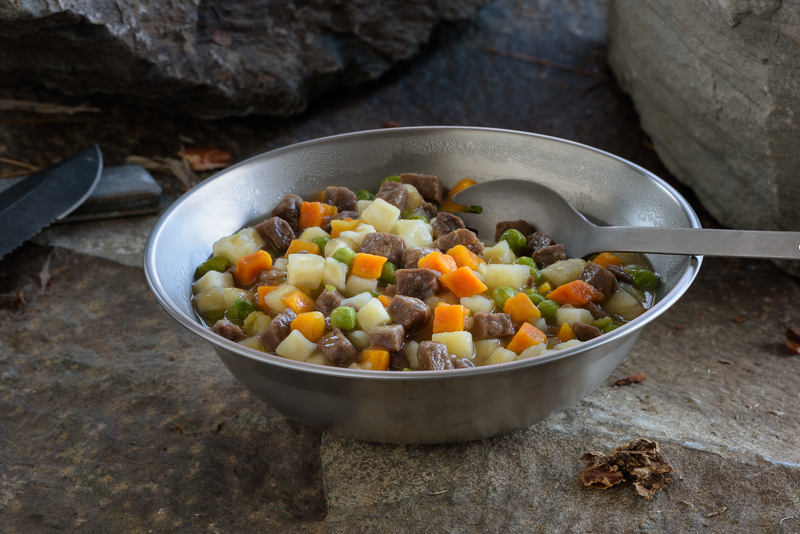 beef stew served on metal plate