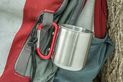 stainless steel camping mug 300ml carabiner handle