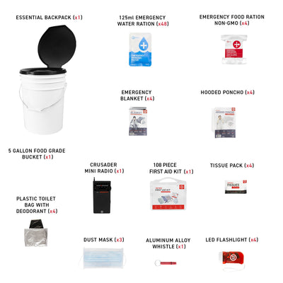 4 Person 72HRS Essential Toilet - Emergency Survival Kit what's included