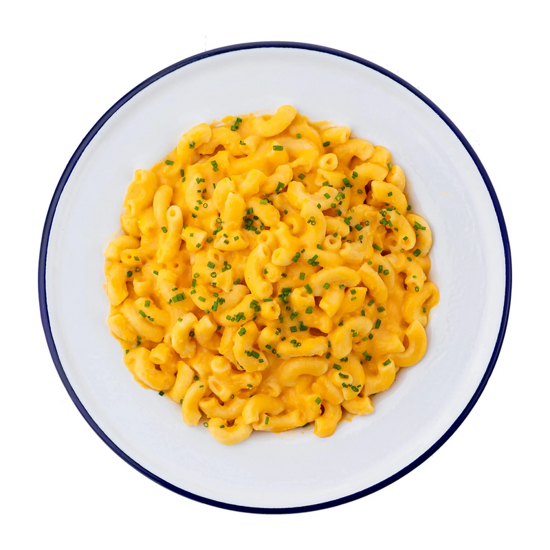 Mountain House macaroni and cheese served on white plate
