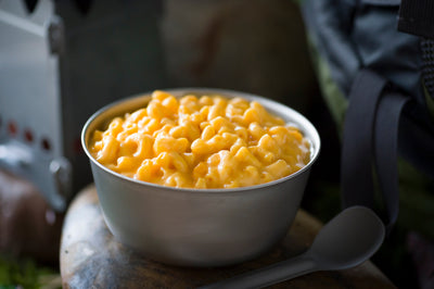 mac and cheese served in metal bowl