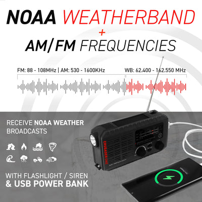 72Hours black Crusader one NOAA weatherband radio with flashlight and powerbank
