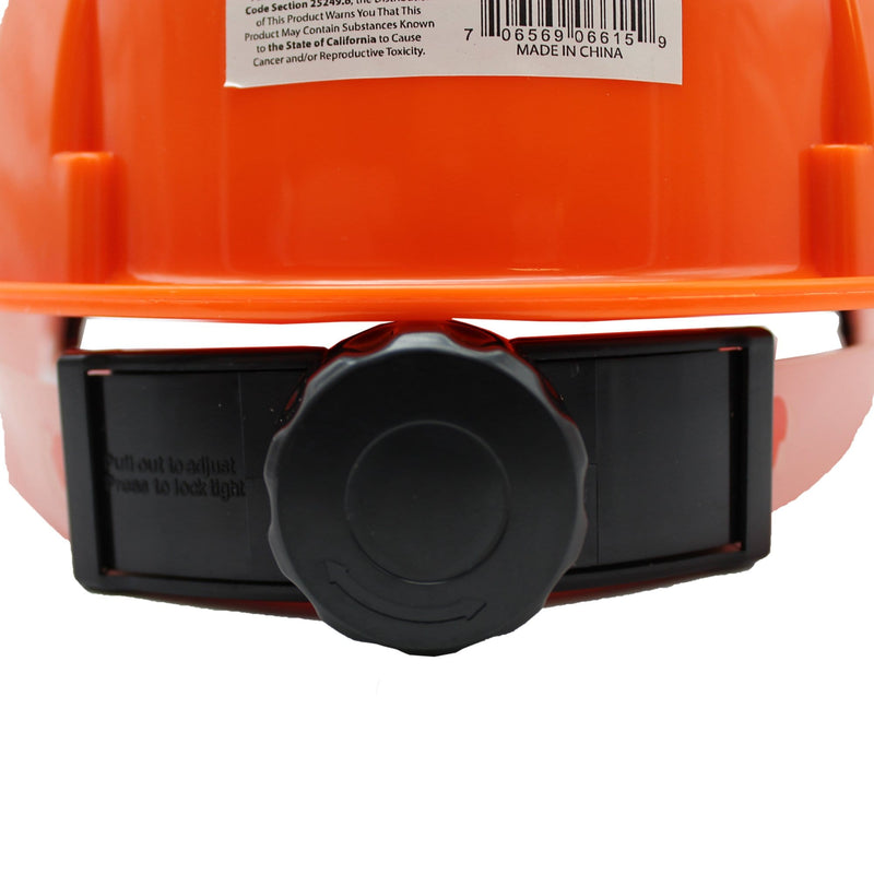 Orange Emergency Hard Hat adjustable head piece with dial