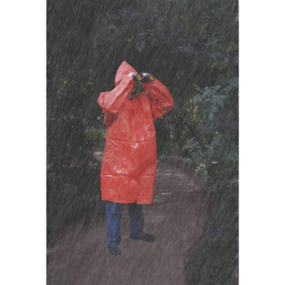 man wearing 5ft Overall Length Aluminum Coated Insulated Poncho in the rain