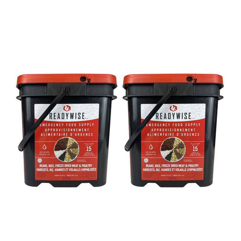 ReadyWise Emergency Freeze Dried Meats and Beans + Rice, 2 Buckets Combo