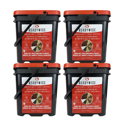 ReadyWise Emergency Freeze Dried Meats and Beans + Rice, 4 Buckets Combo