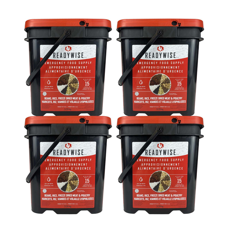 ReadyWise Emergency Freeze Dried Meats and Beans + Rice, 4 Buckets Combo