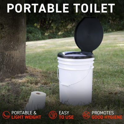 portable toilet outdoors with features